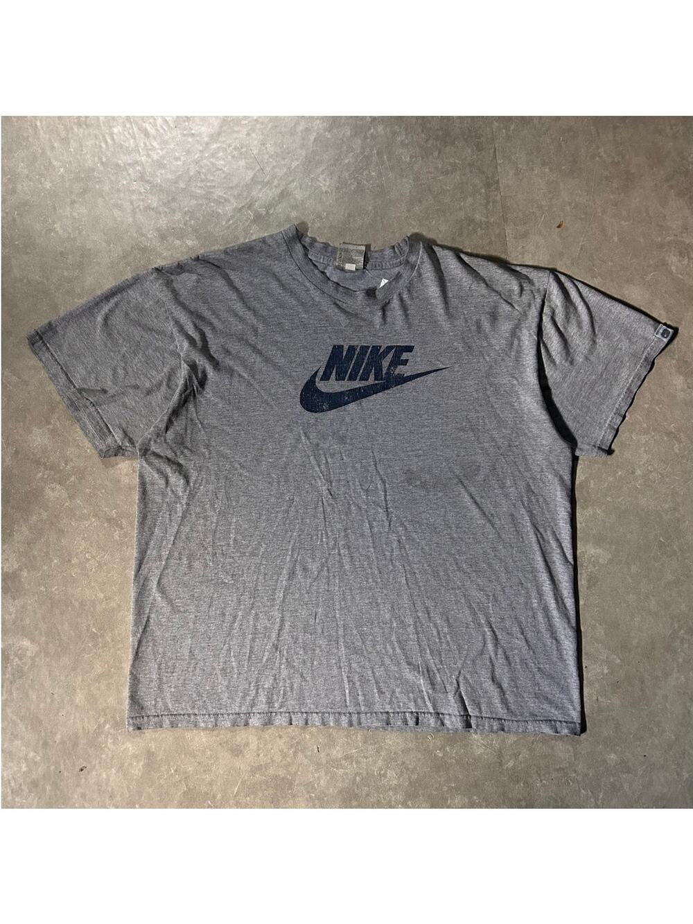 2000's Vintage Nike Navy Swoosh Print Grey T-Shirt -XL